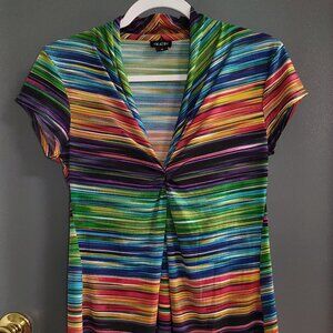 Olian Women's Medium Pullover V Neck Top Multicolor Rayon Spandex Made In USA